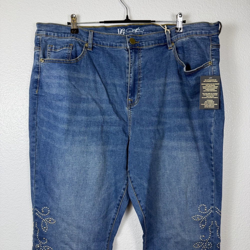 Diane Gilman Signature Studded Blue Denim Straight Jeans Women Size 24W - Picture 2 of 10